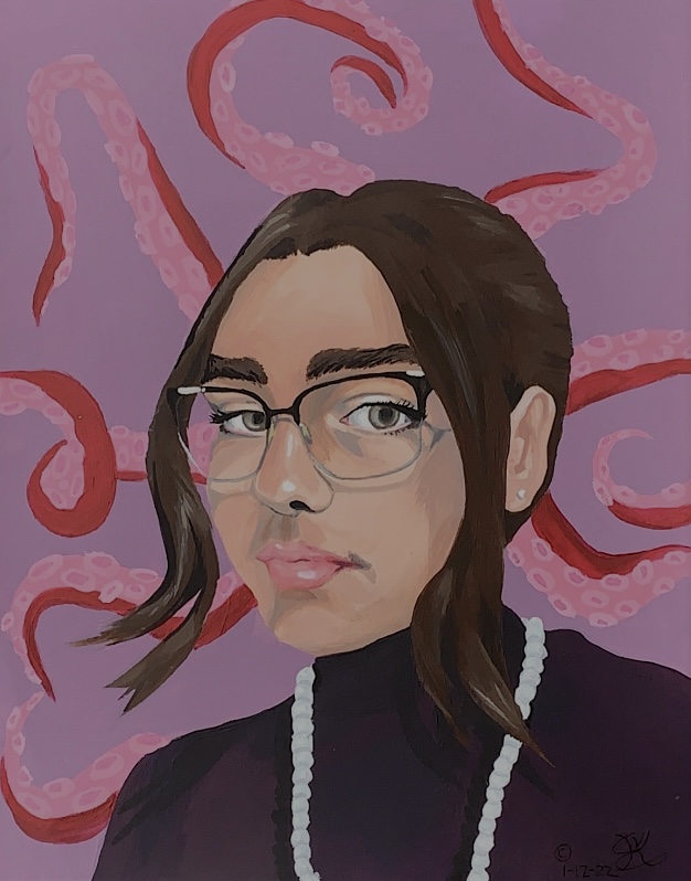 Self portrait with tentacles in background
